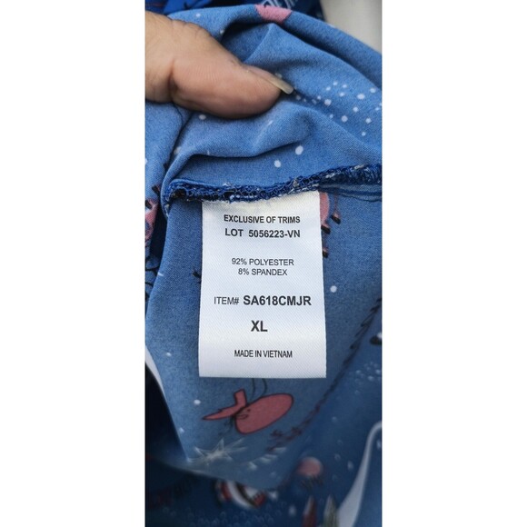 Sanibel Scrubs XL Blue Christmas Shirt Santa Uniform Nursing Top Work Women's - Picture 4 of 7